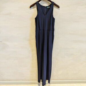 LAUREN RALPH LAUREN NAVY V-NECK WIDE LEG JUMPSUIT, 2